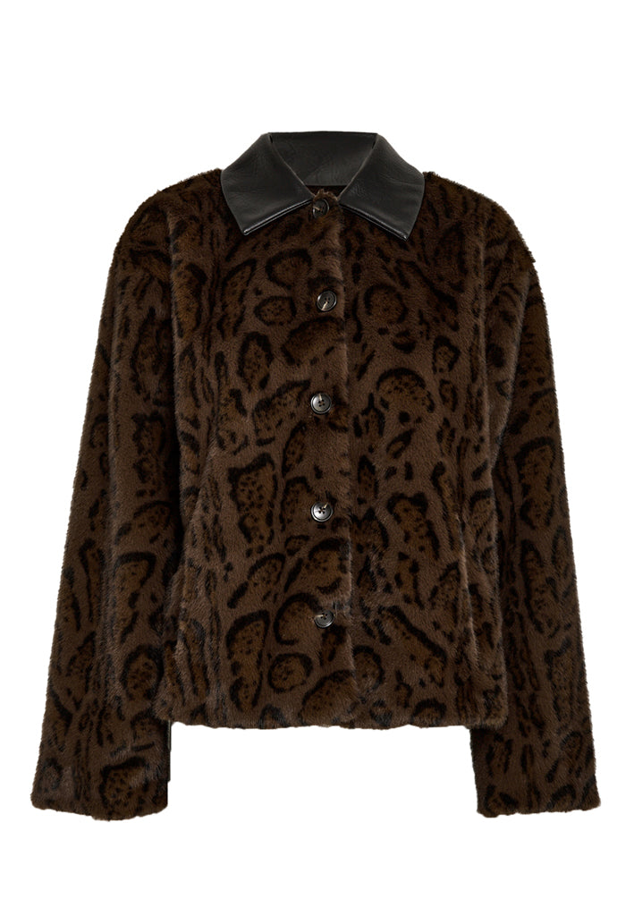 Peppercorn PCPat Faux Fur Jacket Jacket 345 DARK BROWN PRINT