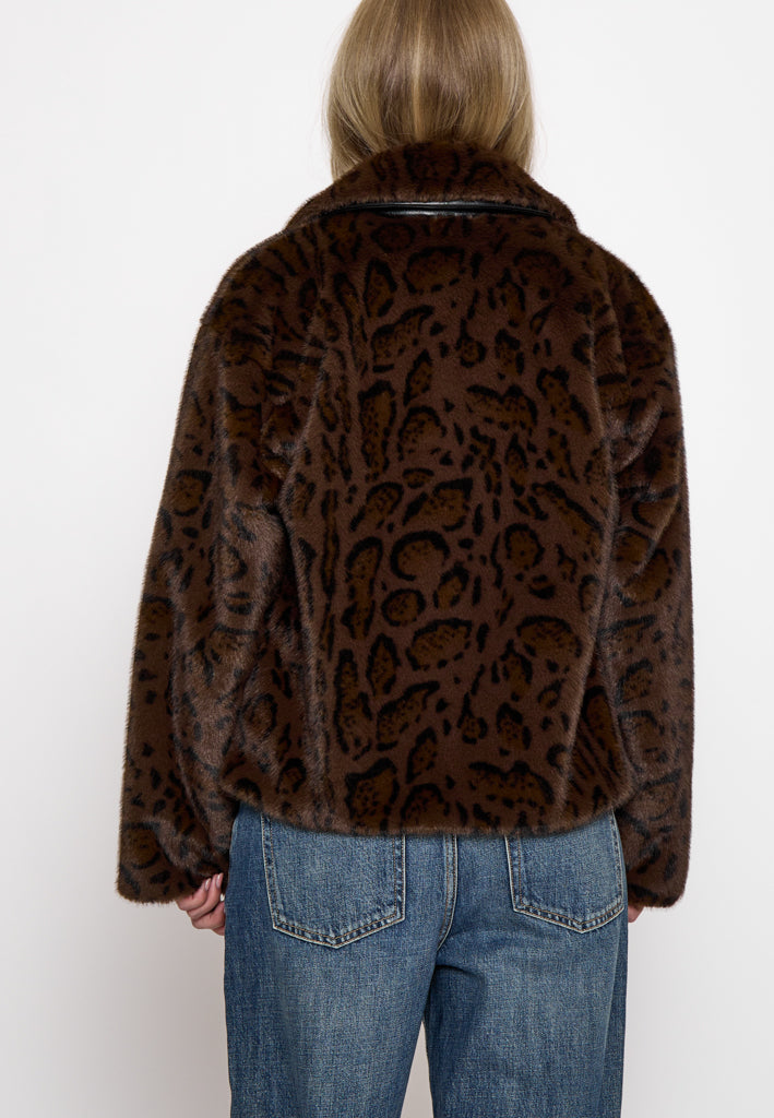 Peppercorn PCPat Faux Fur Jacket Jacket 345 DARK BROWN PRINT