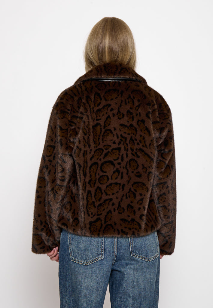 Peppercorn PCPat Faux Fur Jacket Jacket 345 DARK BROWN PRINT
