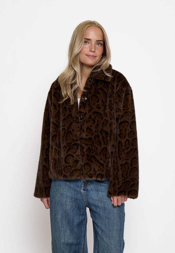 Peppercorn PCPat Faux Fur Jacket Jacket 345 DARK BROWN PRINT