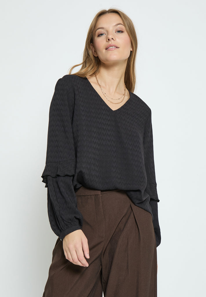 Peppercorn PCPenina V-Neck Long Sleeve Blouse Blouse 9000 Black