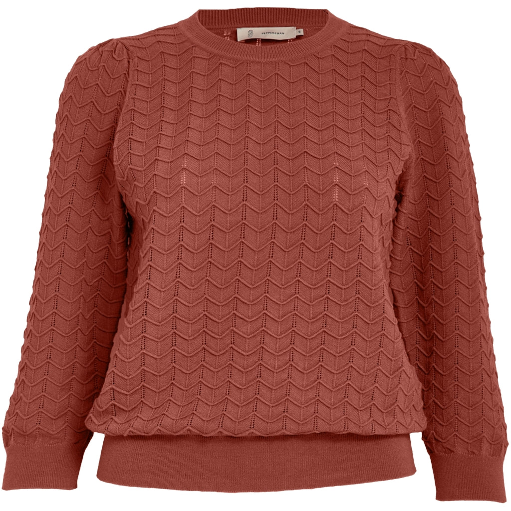 Peppercorn PCRosy 3/4 Sleeve Pullover Curve Pullover 4201 Dusty Cedar Red