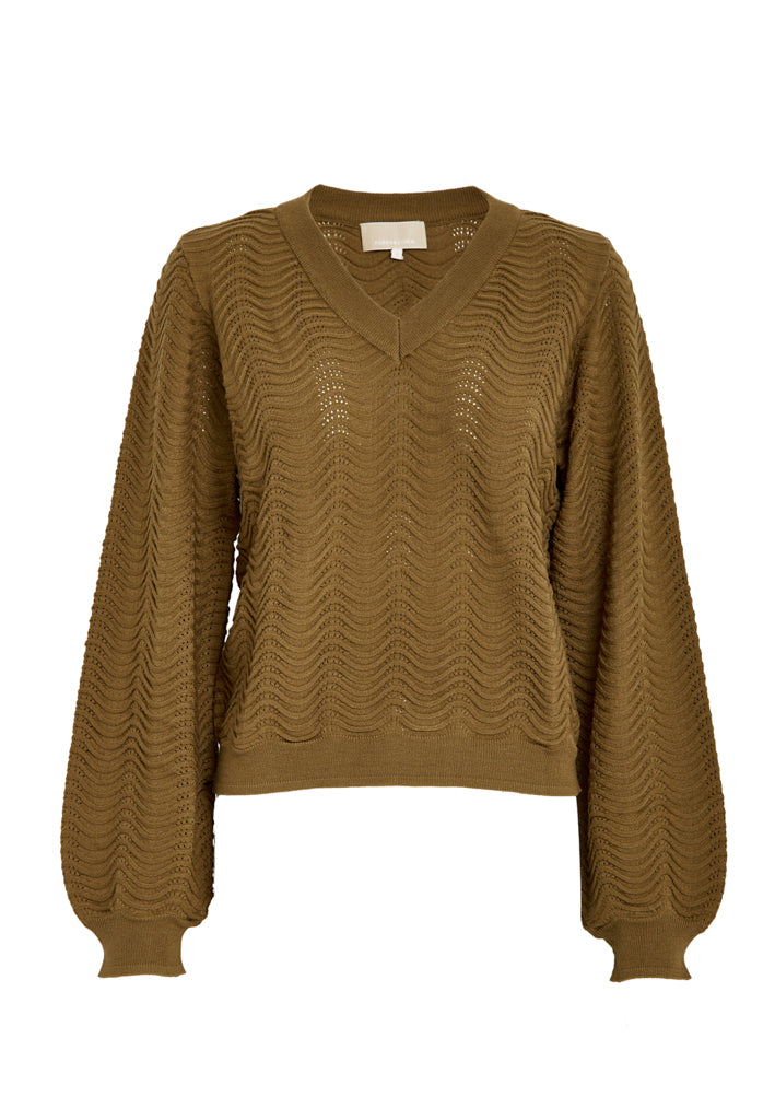 Peppercorn PCRuthia V-Neck Long Sleeve Pullover Pullover 3329 Butternut Green