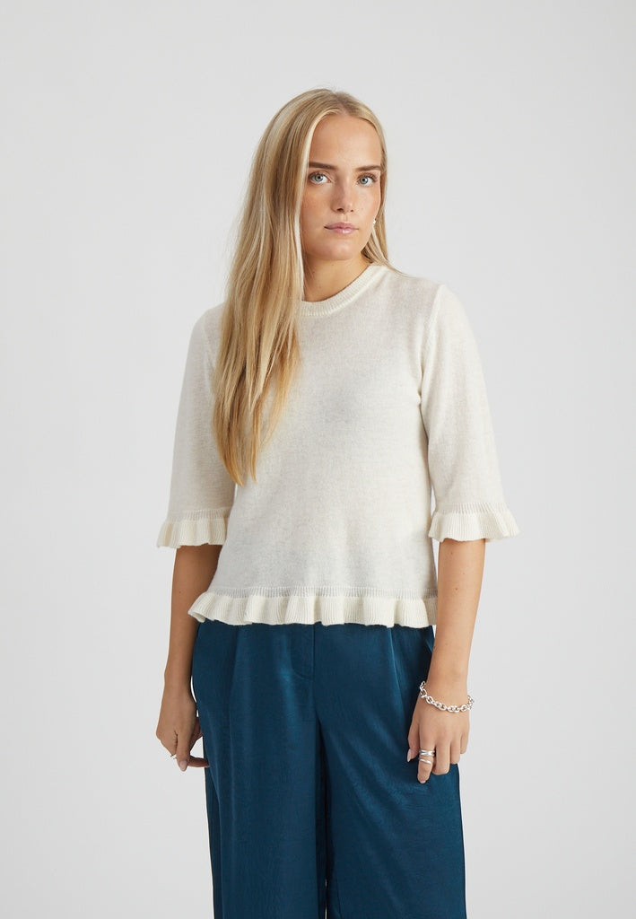 Peppercorn PCSaga Knit Tee T-Shirt 0002 White Peony