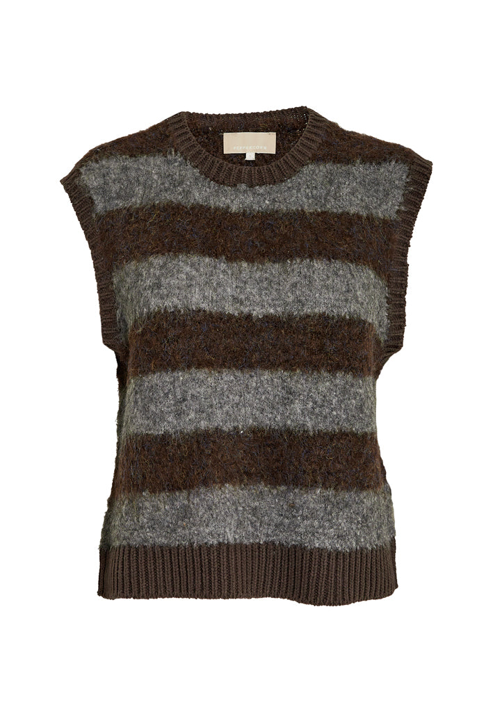 Peppercorn PCSatina Knit Vest Vest 3960S Java Brown Stripe