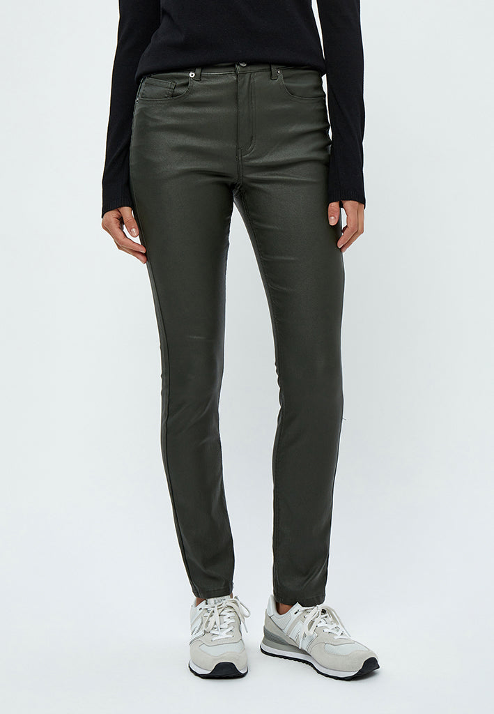 Peppercorn PCSibbir Mid Waisted Slim Coated Pant Pant 3655 Beluga Green