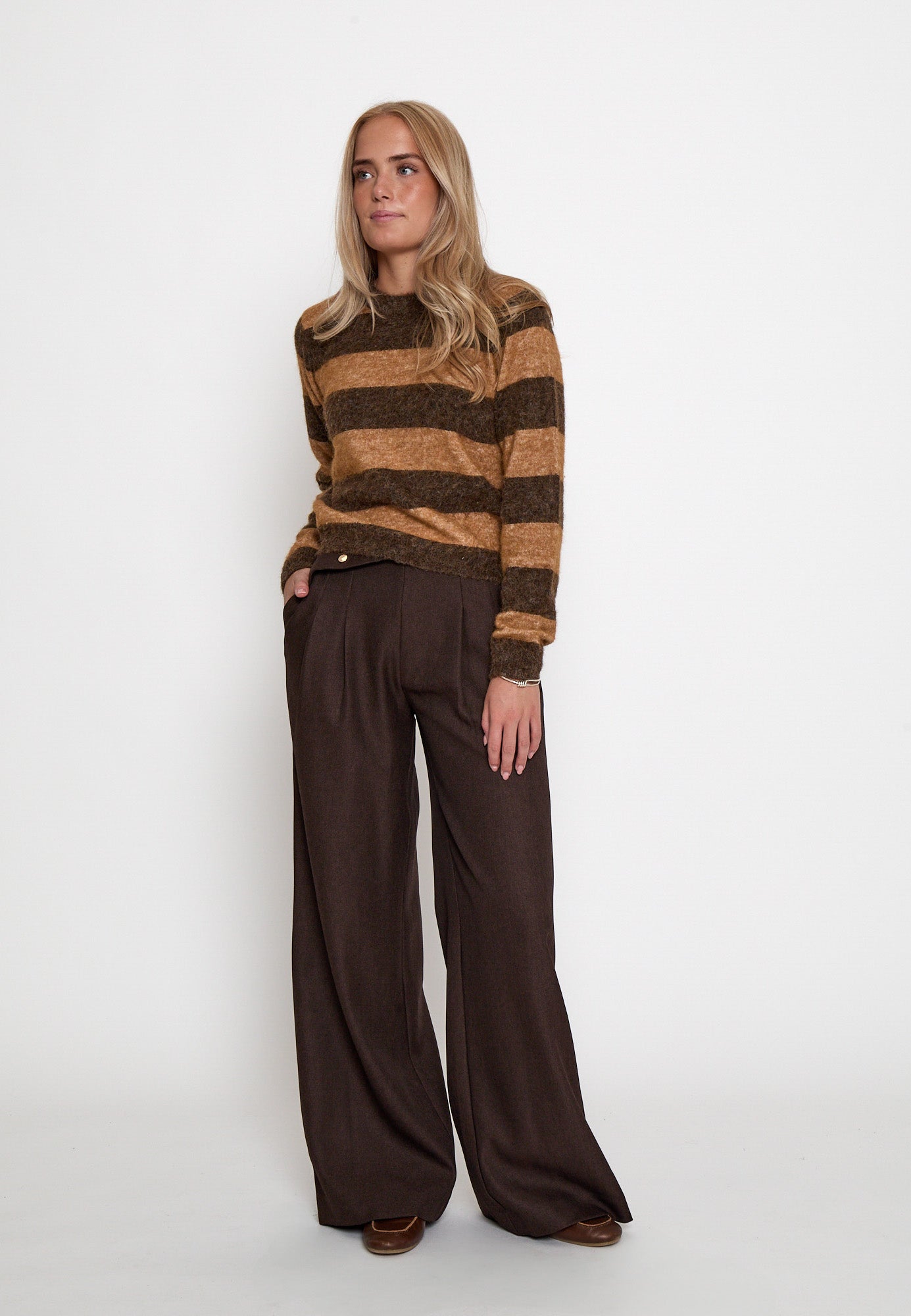 Peppercorn PCSylvie RWS GRS Stripe Pullover Pullover 3960S Java Brown Stripe