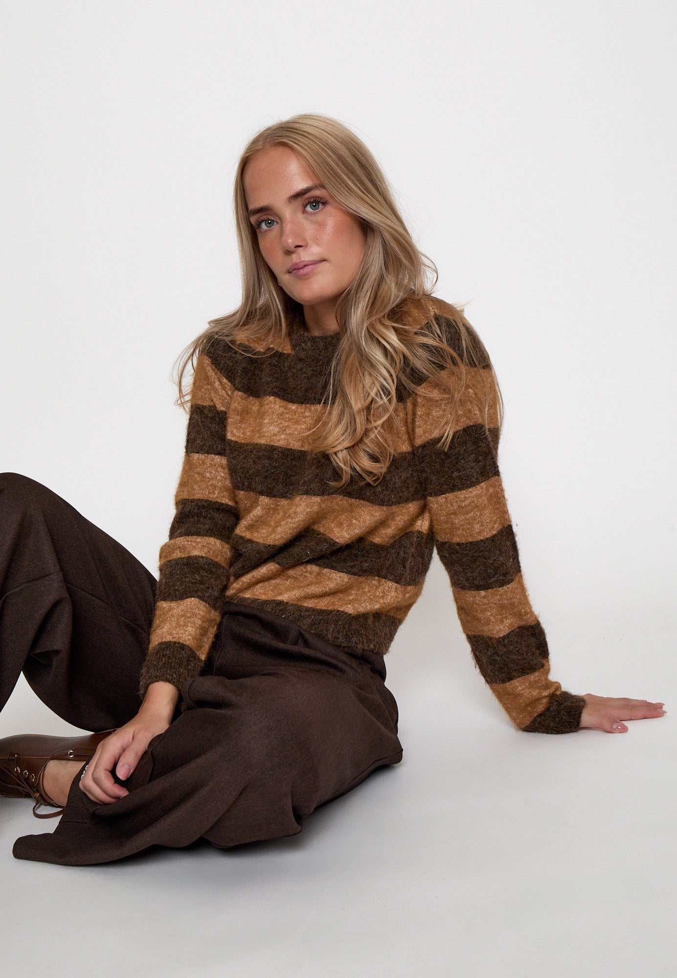 Peppercorn PCSylvie RWS GRS Stripe Pullover Pullover 3960S Java Brown Stripe
