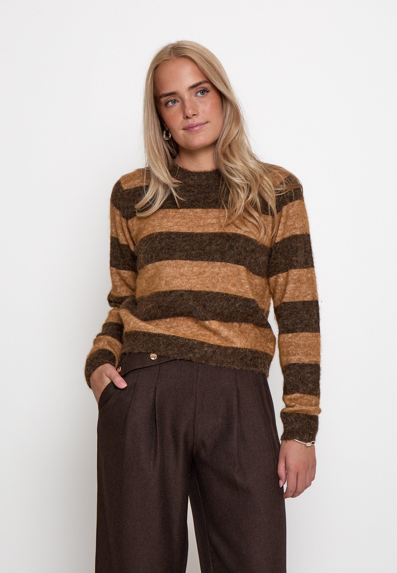 Peppercorn PCSylvie RWS GRS Stripe Pullover Pullover 3960S Java Brown Stripe