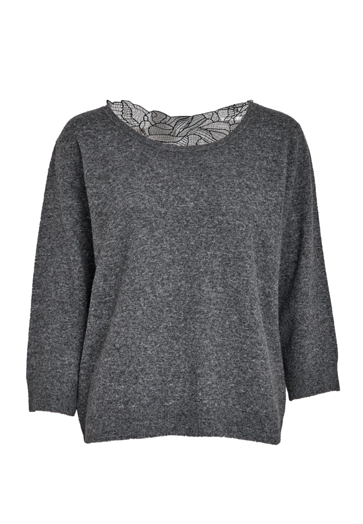 Peppercorn PCTalli RWS Lace Knit Pullover Pullover 127M Dark Grey Melange