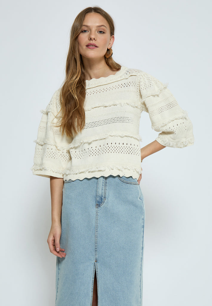 Peppercorn PCTamanna Balloon Knit Top Pullover 0011 Gardenia