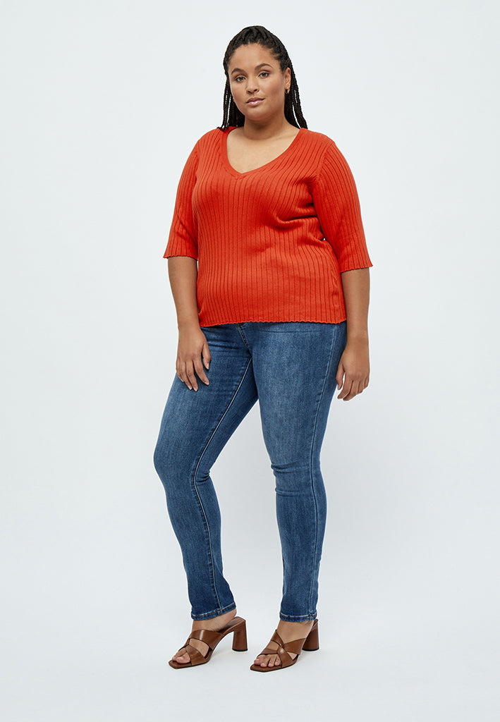 Peppercorn PCTana V Rib Pullover Curve Pullover 4209 RED ORANGE