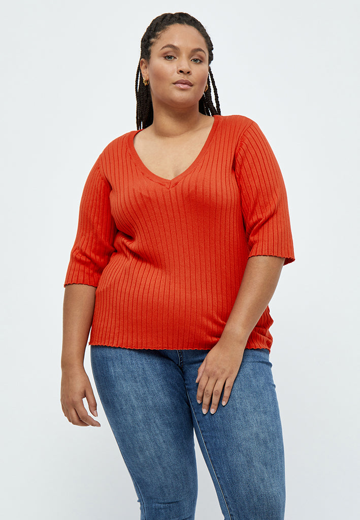 Peppercorn PCTana V Rib Pullover Curve Pullover 4209 RED ORANGE