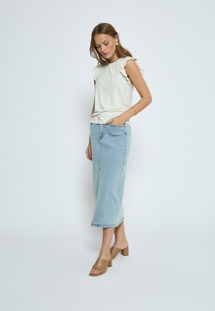 Peppercorn PCTemperence Ruffle Jersey Blouse T-Shirt 0011 Gardenia