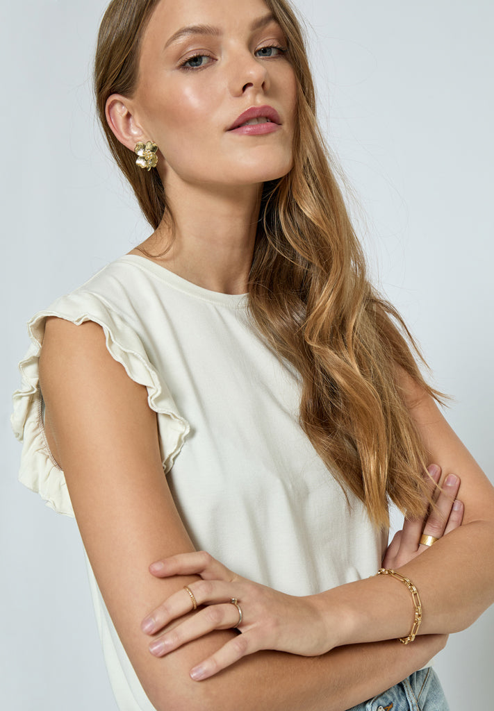 Peppercorn PCTemperence Ruffle Jersey Blouse T-Shirt 0011 Gardenia