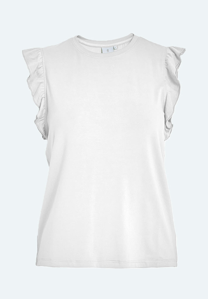 Peppercorn PCTemperence Ruffle Jersey Blouse T-Shirt 0011 Gardenia