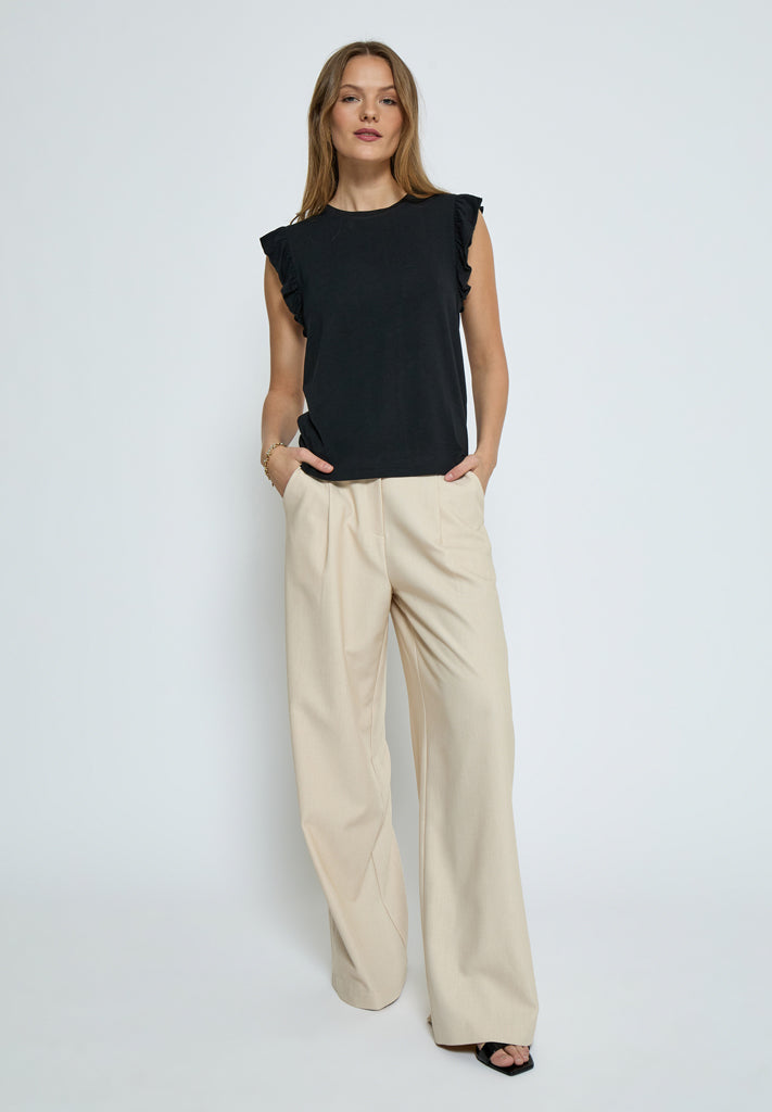 Peppercorn PCTemperence Ruffle Jersey Blouse T-Shirt 9000 Black