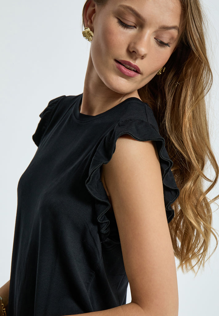 Peppercorn PCTemperence Ruffle Jersey Blouse T-Shirt 9000 Black