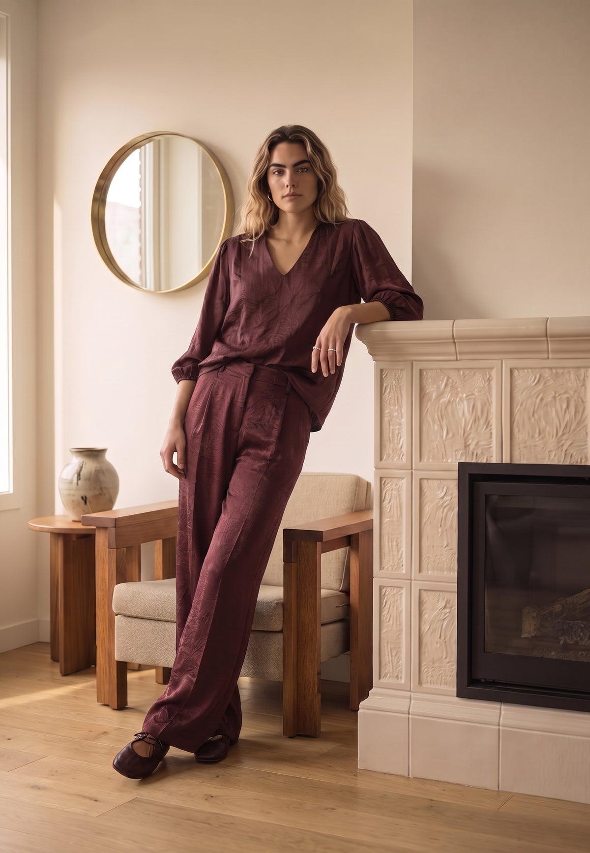 Peppercorn PCTina Pant Pant 4980MET Chocolate Bordeaux