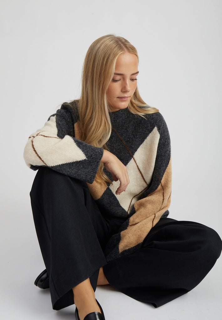 Peppercorn PCTirna RWS Jacquard Pullover Pullover 127 Dark Grey Mel. Check