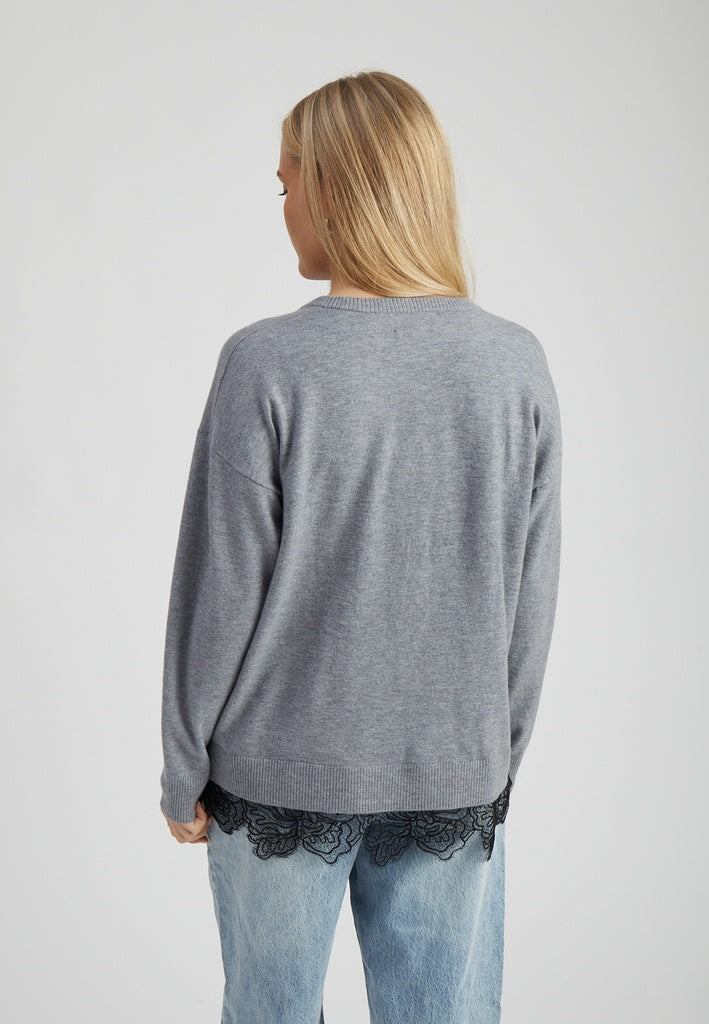 Peppercorn PCTracie GRS Lace Pullover Pullover 113M Grey Melange