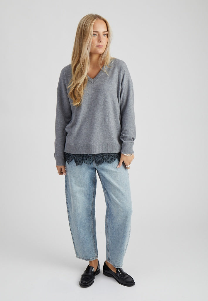 Peppercorn PCTracie GRS Lace Pullover Pullover 113M Grey Melange