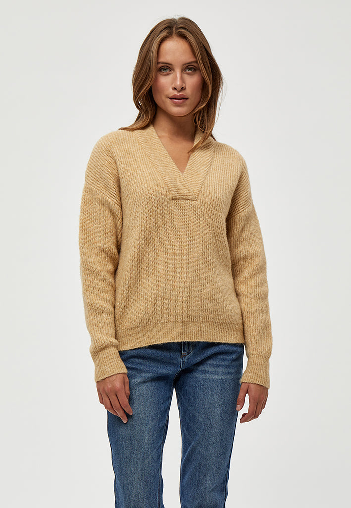 Peppercorn Penelope V-neck Pullover Pullover 0273M Warm Sand Melange