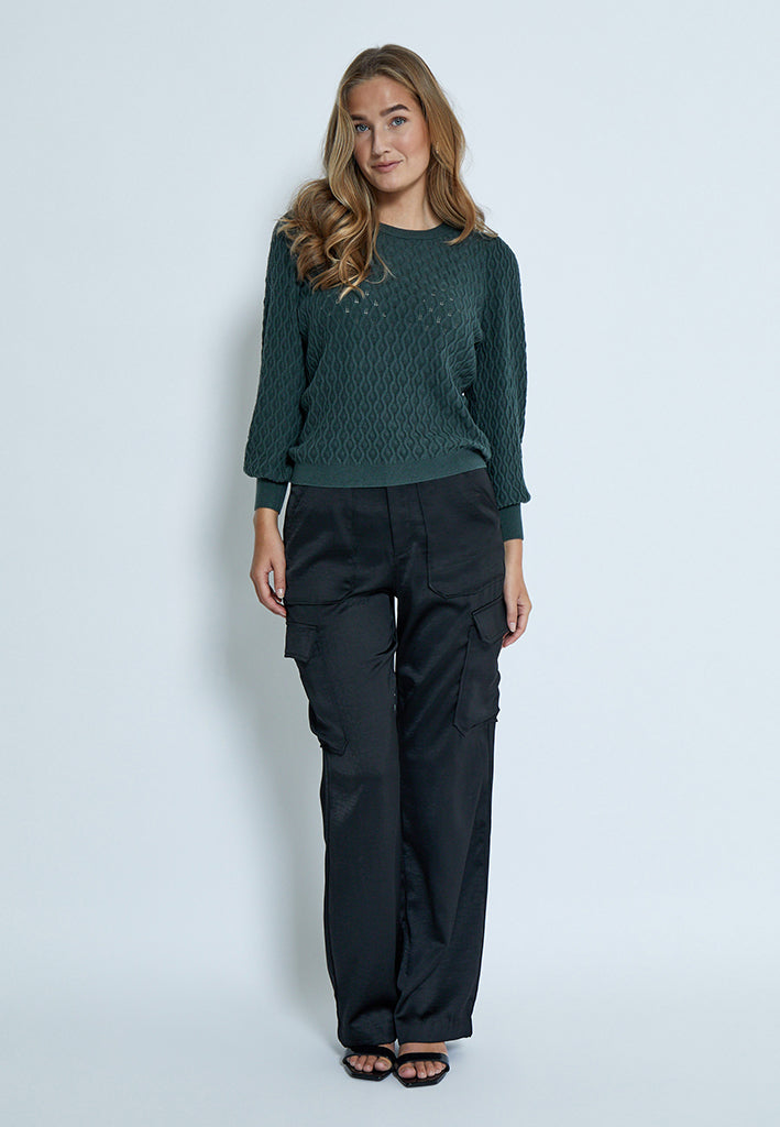 Peppercorn Rosalia Puff Sleeve Knit Pullover Pullover 4112 Jungle Green