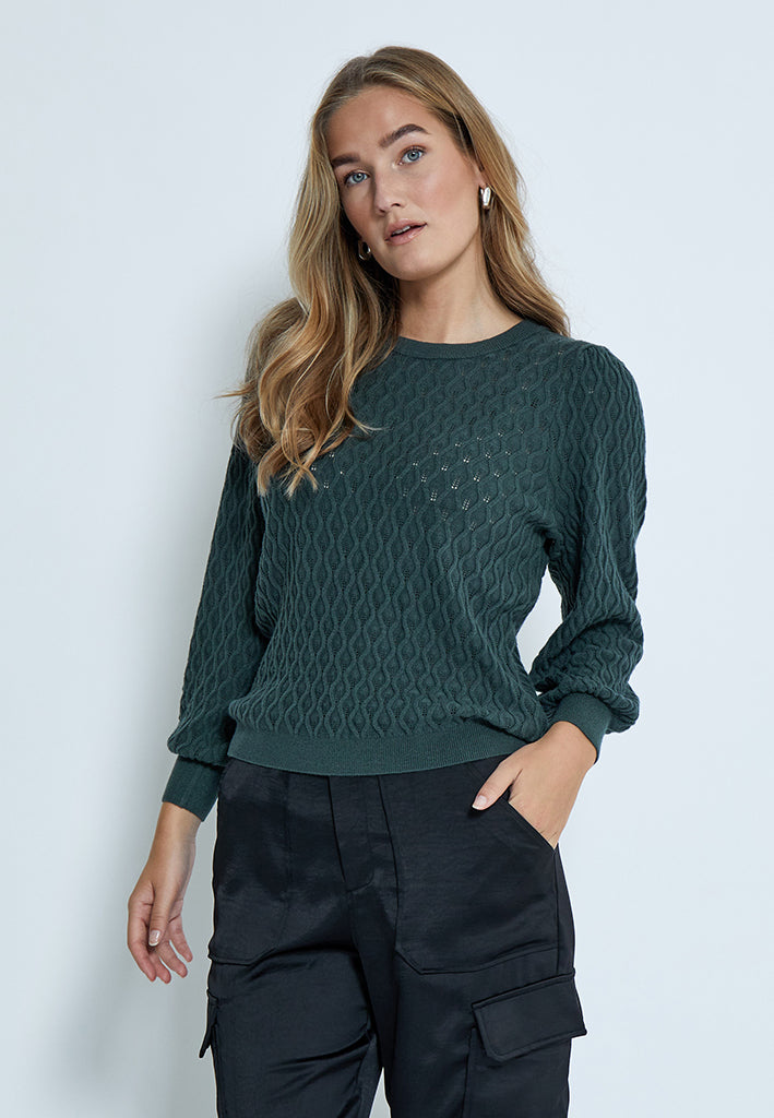 Peppercorn Rosalia Puff Sleeve Knit Pullover Pullover 4112 Jungle Green