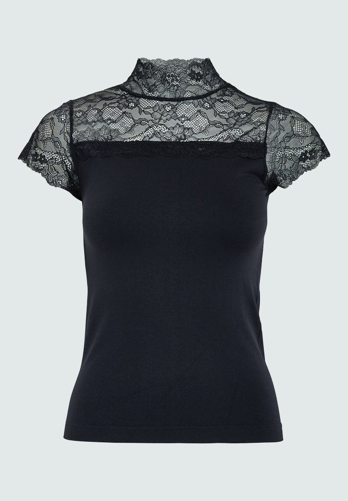 Minus Vanessa Short Sleeve High Neck Top 100 Black