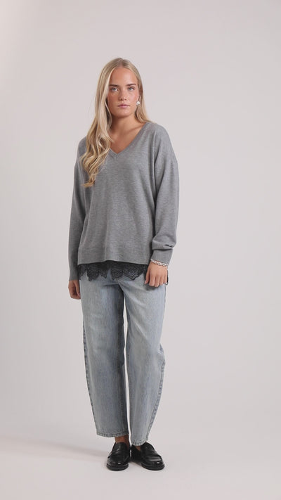 Peppercorn PCTracie GRS Lace Pullover Pullover 113M Grey Melange